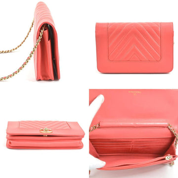 Chanel Wallet Chain V Stitch Leather/Metal Pink/Gold Ladies