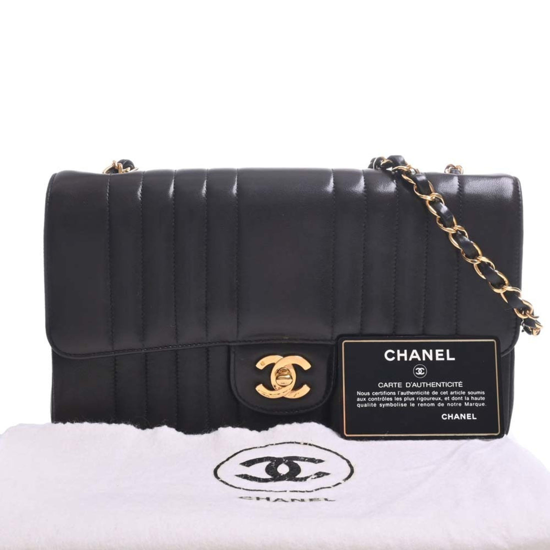Chanel Lambskin Mademoiselle Coco Mark Chain Shoulder Bag Black Ladies