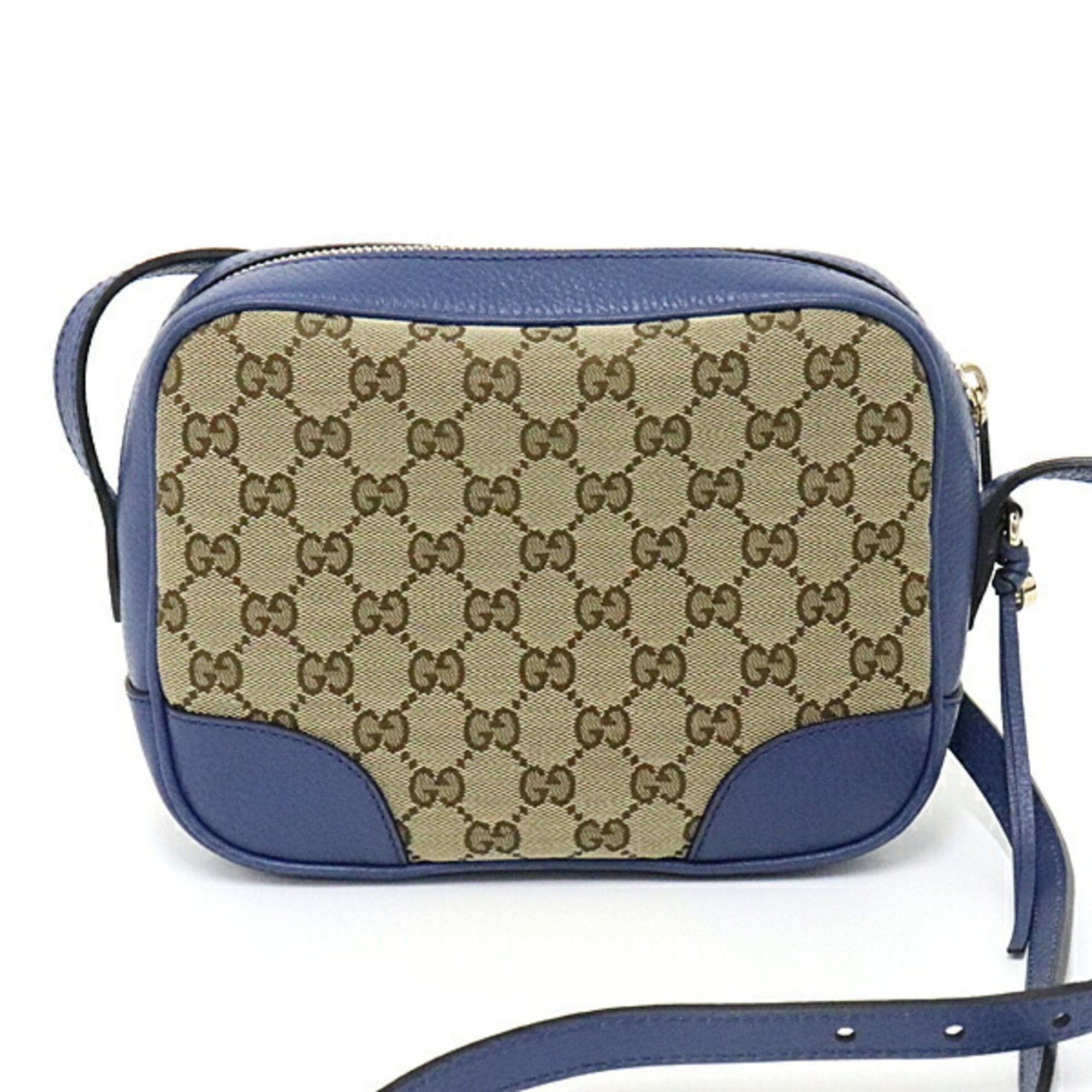 Gucci Shoulder Bag 449413 GG Canvas Leather Blue Outlet