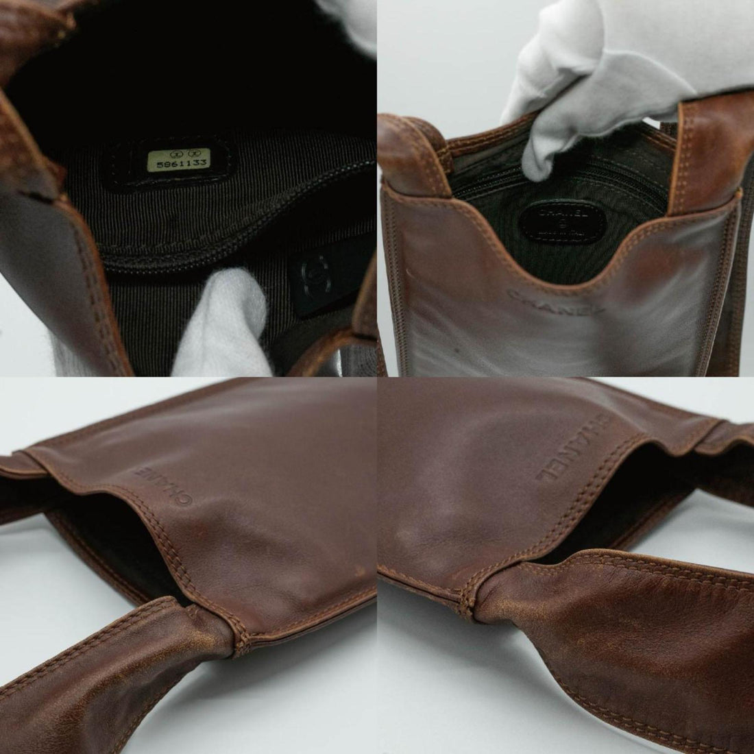 CHANEL Shoulder Bag Sacoche Leather Brown Black Men's Women's PD4