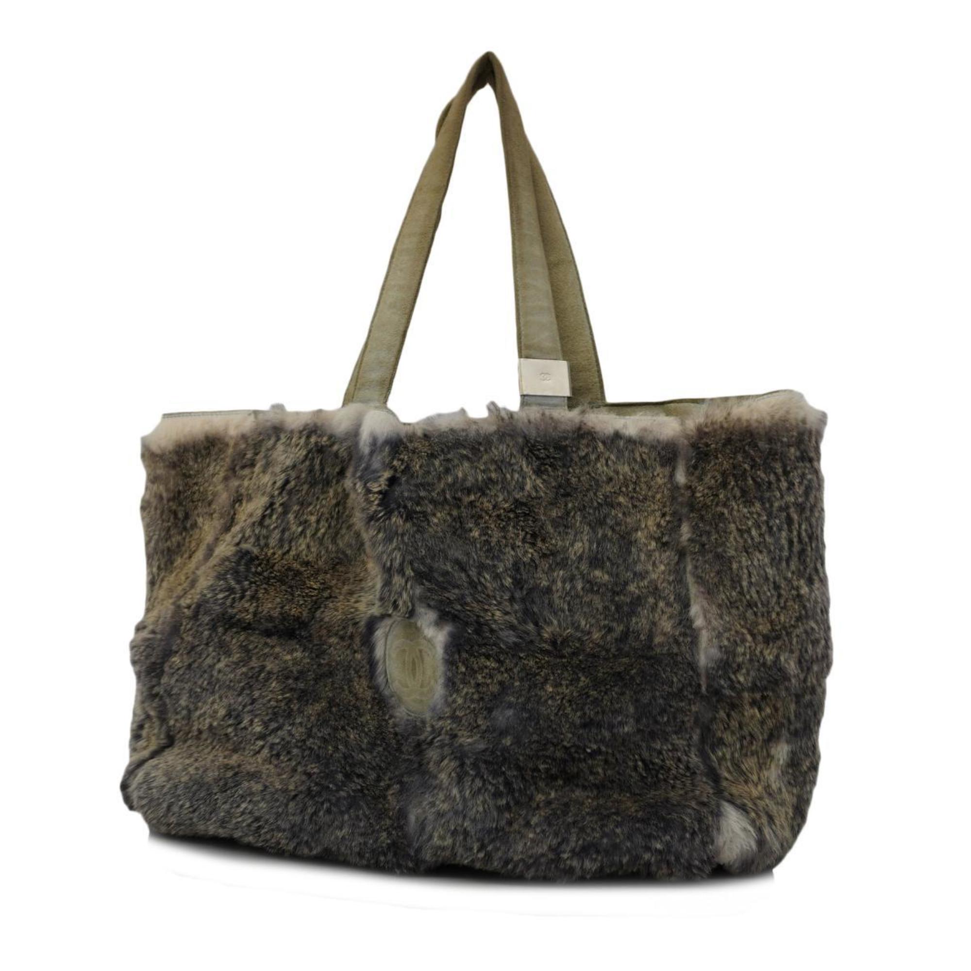 chanel tote bag fur grey ladies