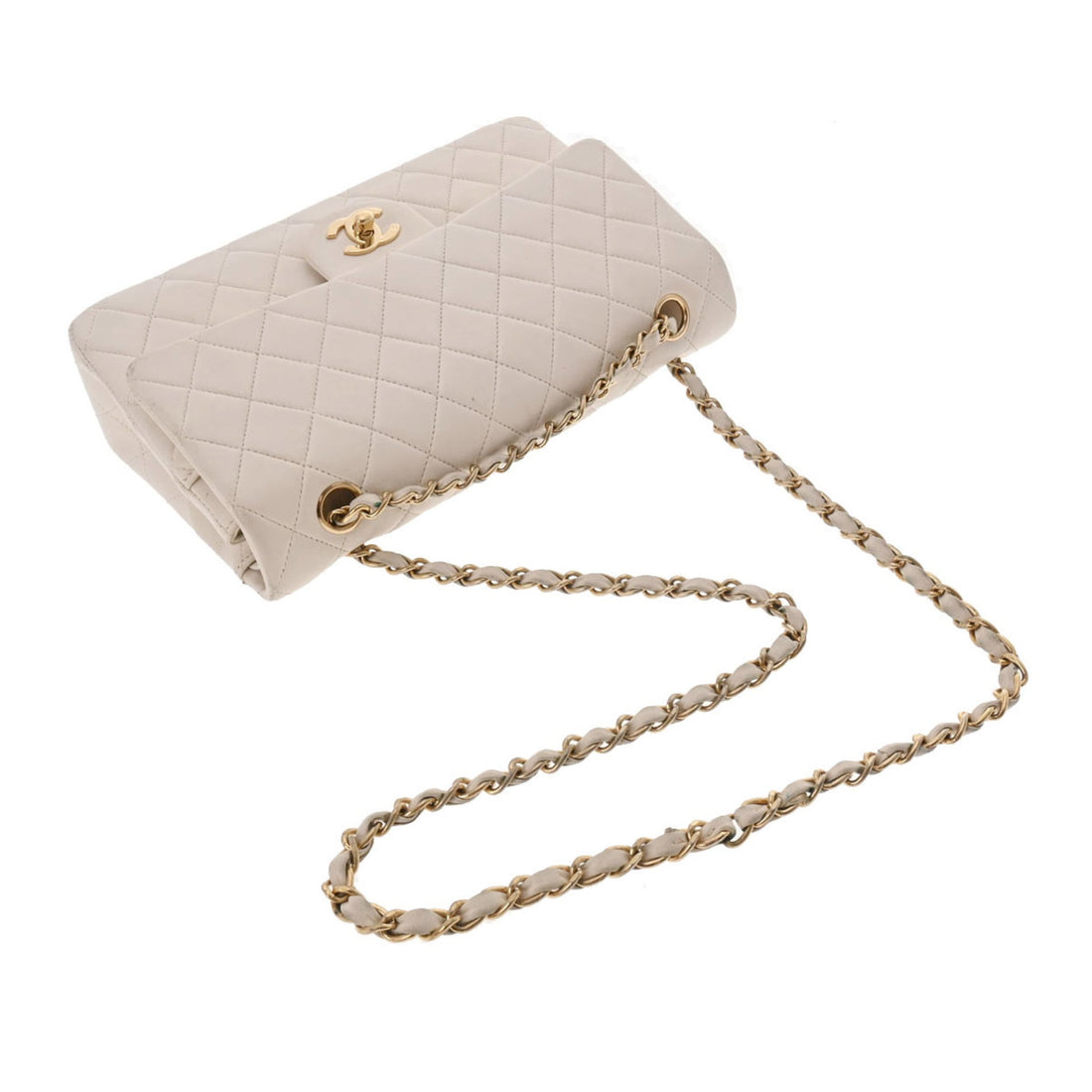 Chanel Matelasse W Flap Chain Shoulder 25 White Women's Lambskin Bag