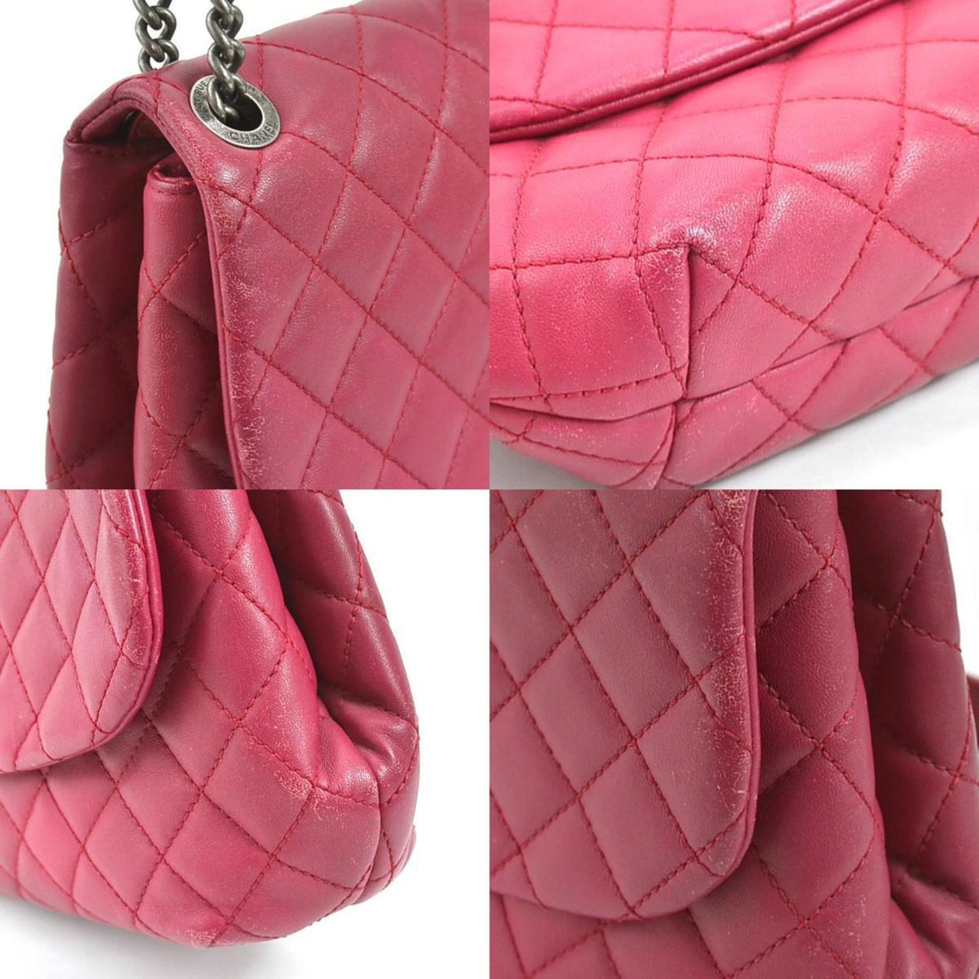 Chanel Diagonal Shoulder Bag Matrasse Cocomark Leather/Metal Magenta/Gunmetal Women's
