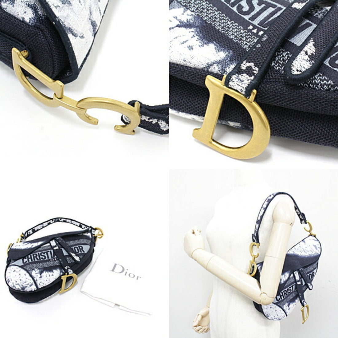 Christian Dior Dior DIOR SADDLE SaddleBag Jacquard Navy Blue / White HandBag Shoulder Bag Lace Embroidery Embroidered CD