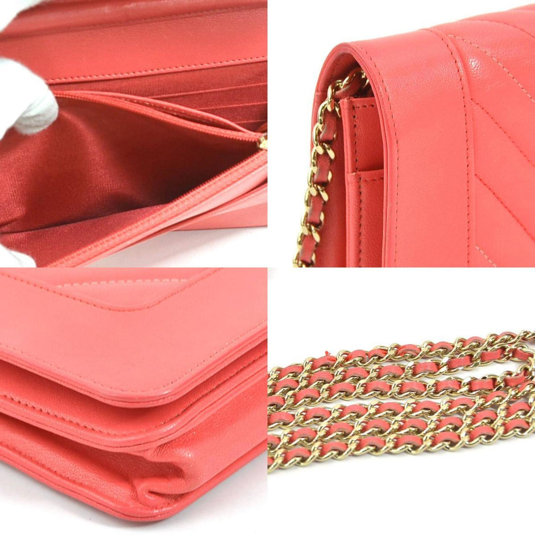 Chanel Wallet Chain V Stitch Leather/Metal Pink/Gold Ladies