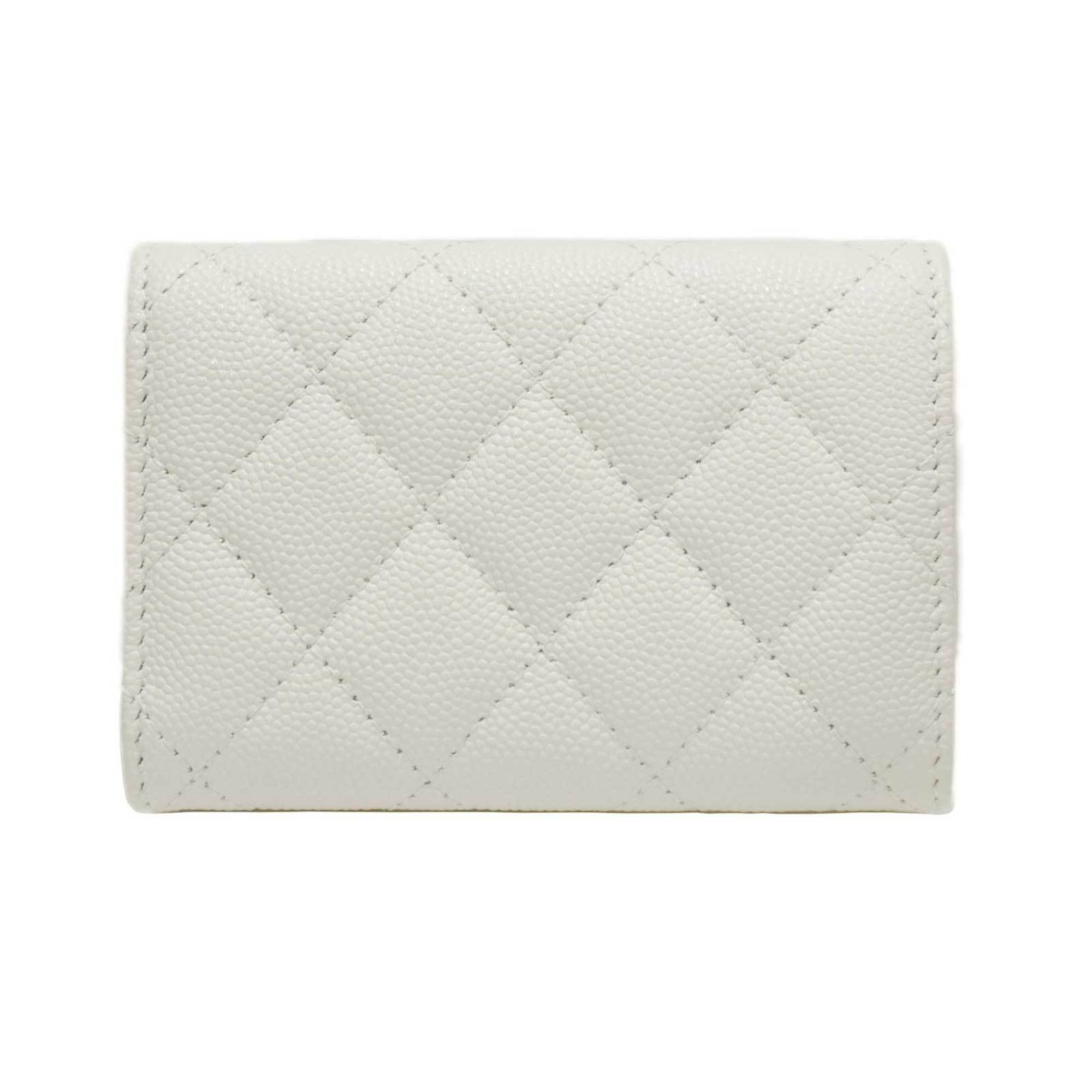 Chanel Matelasse Classic Small Flap AP0230 Fold Wallet White Caviar Skin Men Women