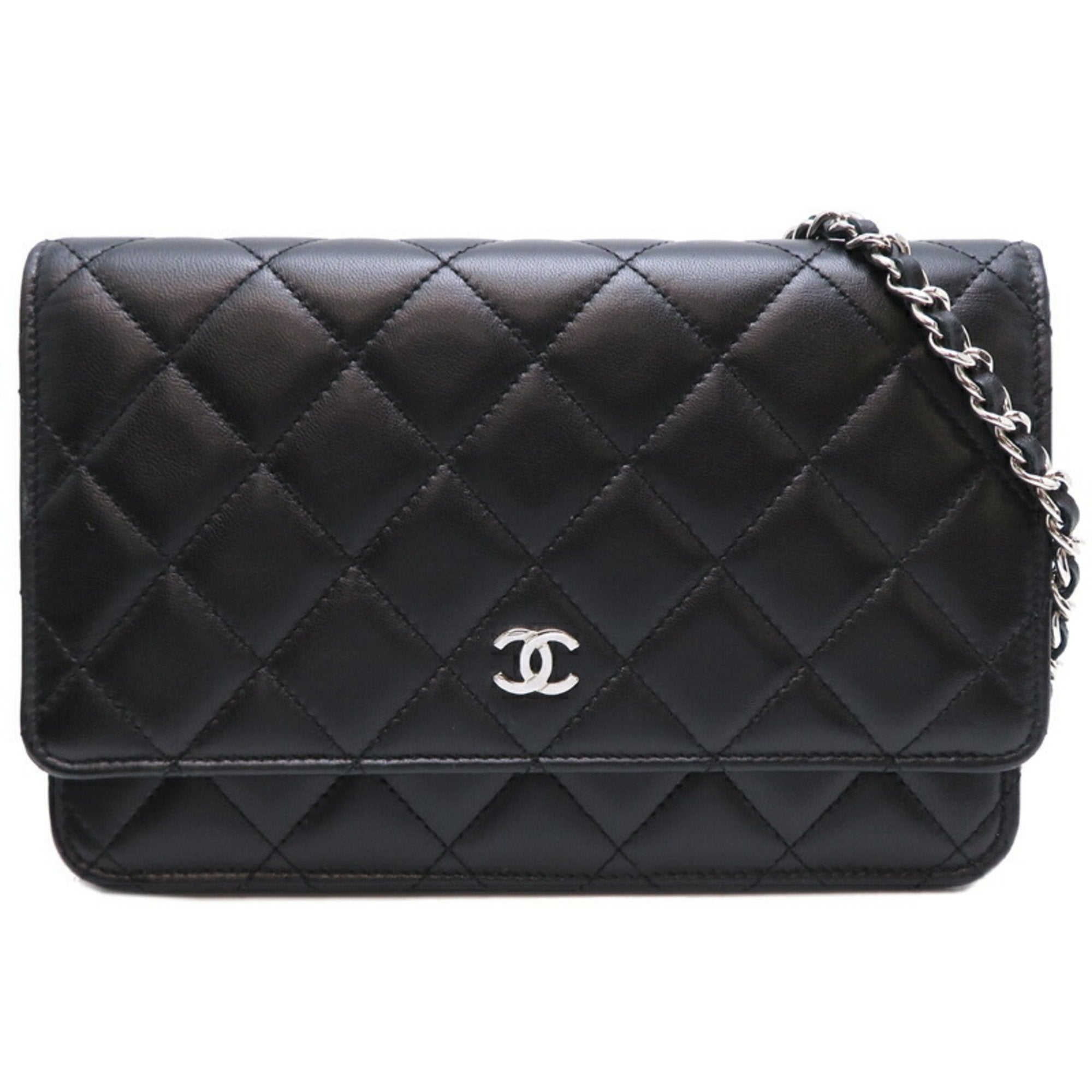 Chanel Seal Matelasse Chain Wallet Women's Shoulder Bag A33814 Lambskin Black