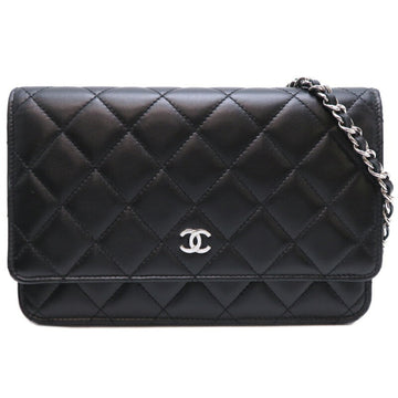 Chanel Seal Matelasse Chain Wallet Women's Shoulder Bag A33814 Lambskin Black