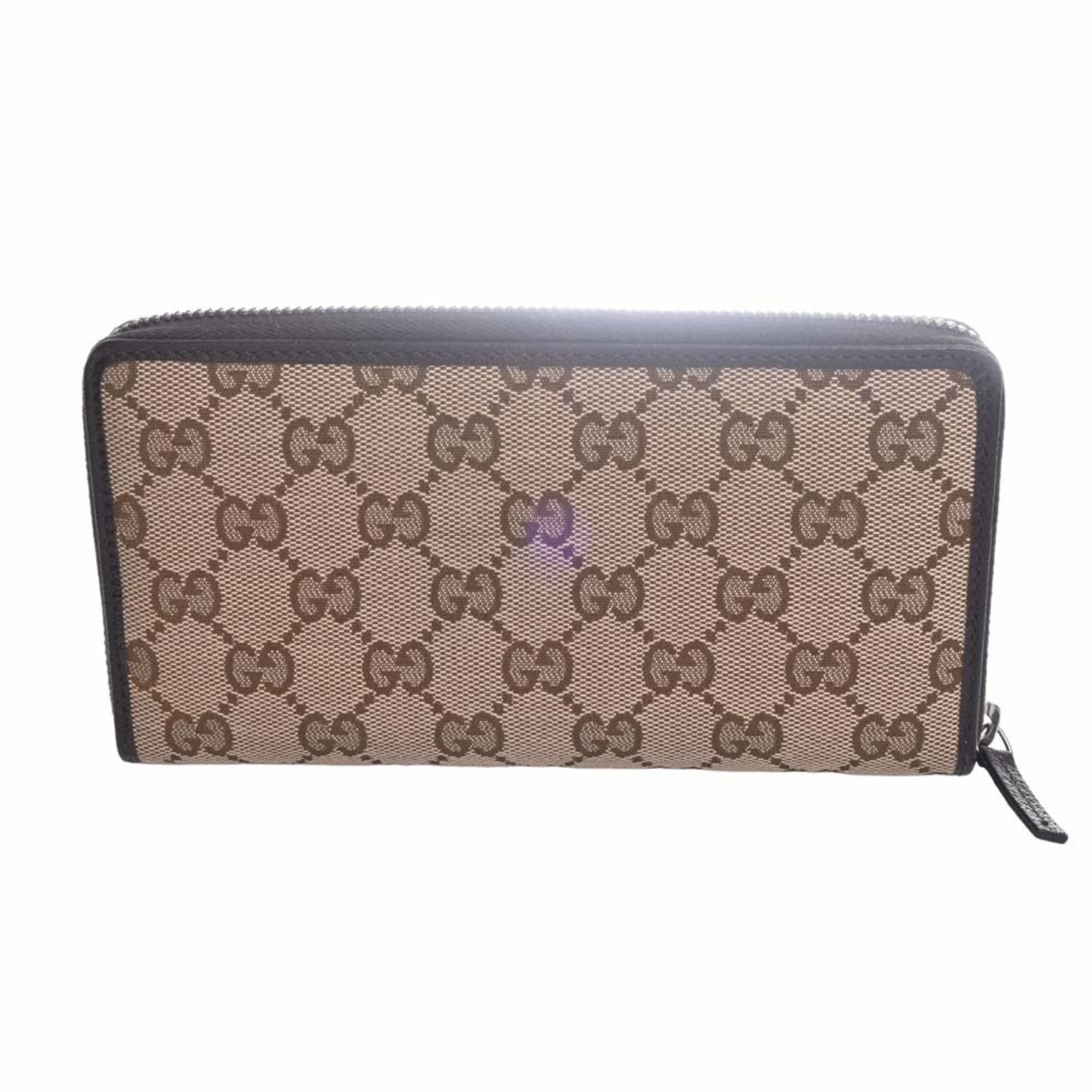GUCCI GG Canvas Round Long Wallet 307980 Beige Brown Women's