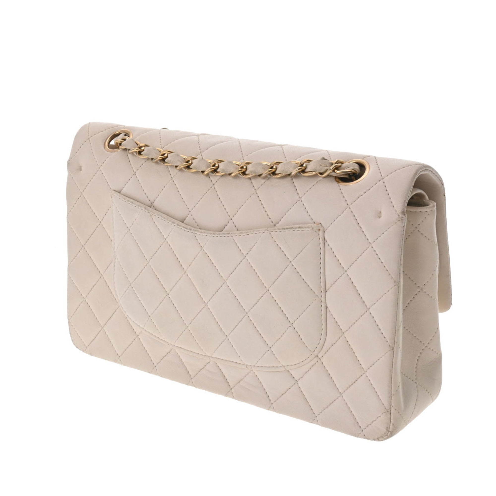 Chanel Matelasse W Flap Chain Shoulder 25 White Women's Lambskin Bag