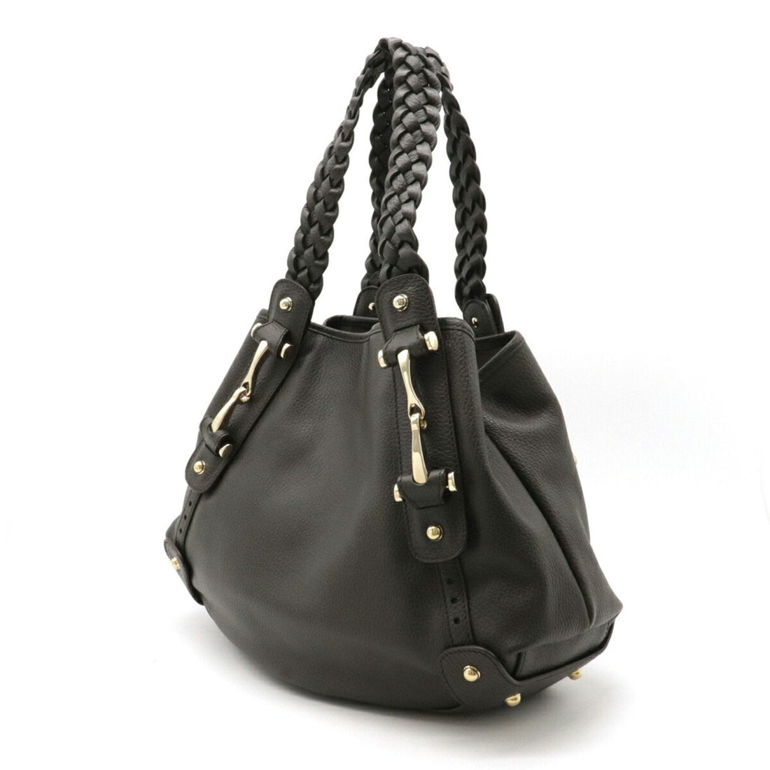 Gucci horsebit shoulder bag leather charcoal brown 336654