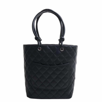 Chanel Leather Cambon Coco Mark Small Tote Bag Black Ladies
