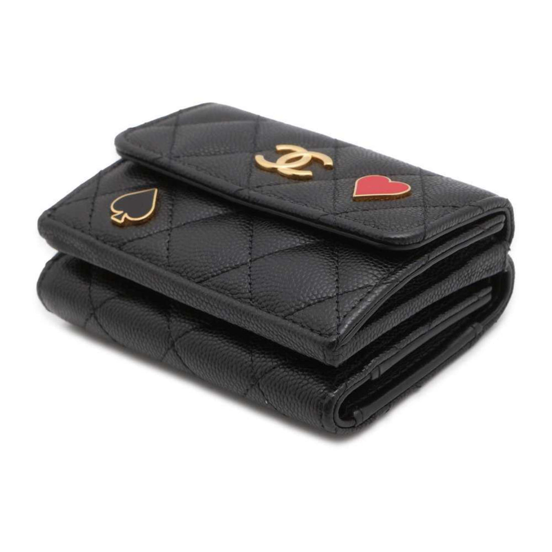 Chanel Tri-fold Wallet Matelasse Small Flap Caviar Skin AP3081 Black