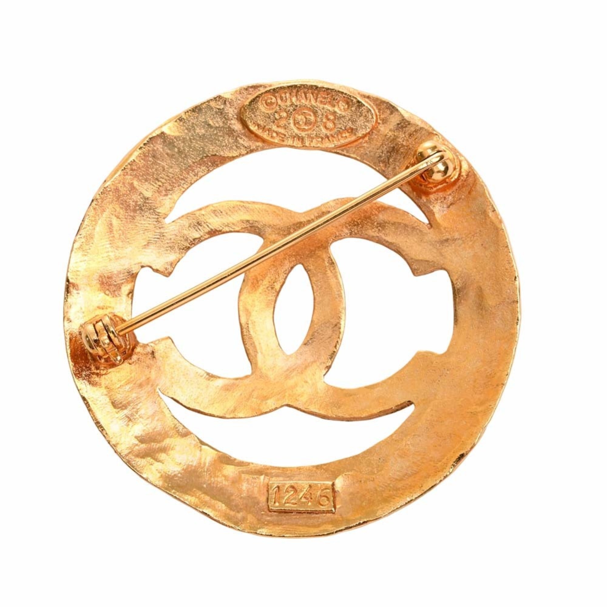 Chanel Cocomark Circle Brooch Gold Ladies