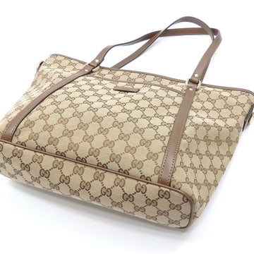 GUCCI Tote Bag Women's Beige GG Canvas Leather 388929 467891 Shoulder