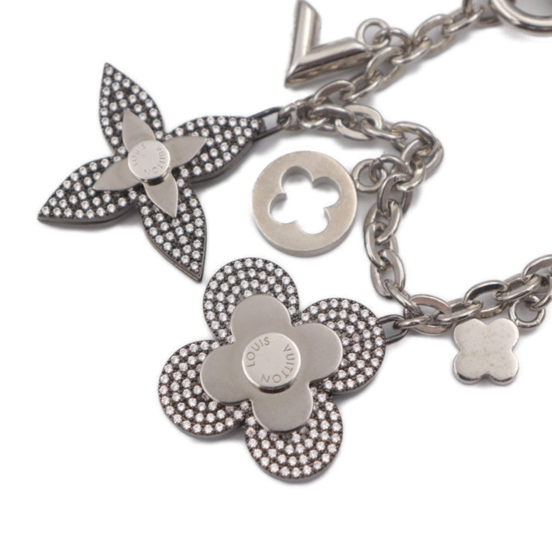 LOUIS VUITTON bijoux sack shenne key holder M64266 metal rhinestone silver bag charm ring monogram flower