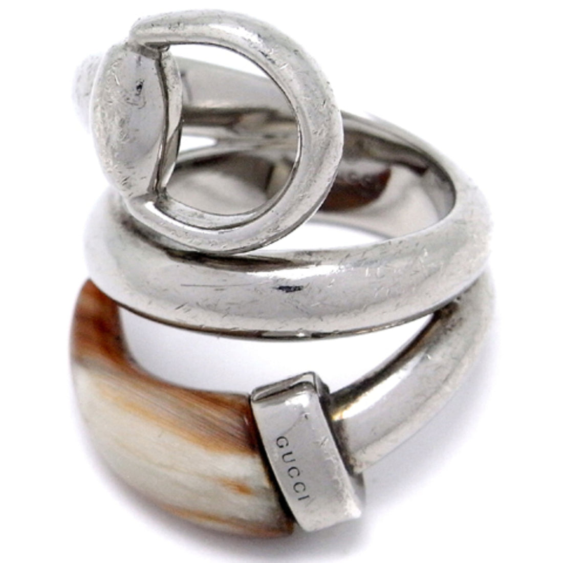 Gucci Horsebit Horn Lady's Ring Silver 925
