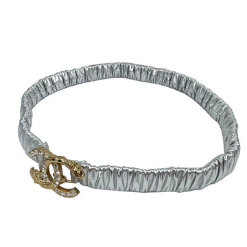 Chanel Coco Mark Belt Rhinestone Leather A23C AA8829 Size 75 Silver New Ladies