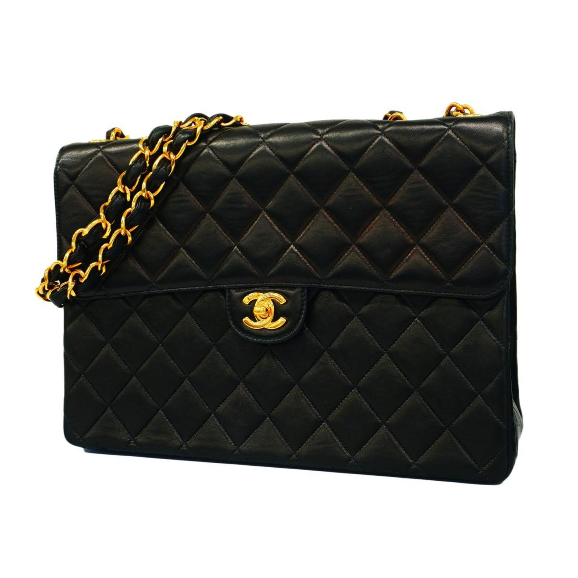 Chanel Shoulder Bag Deca Matelasse W Chain Lambskin Black Women's
