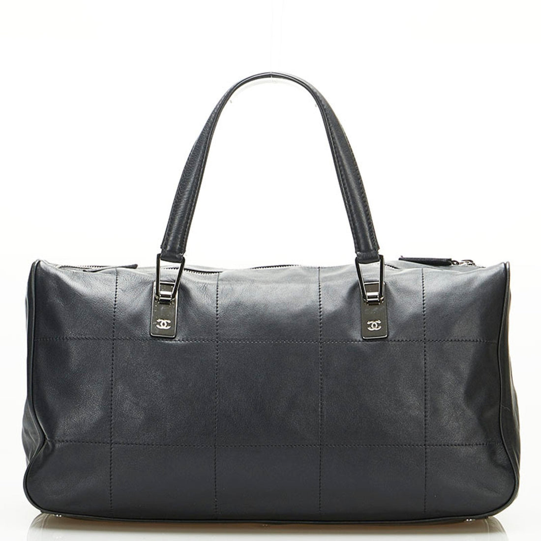 Chanel Chocolate Bar Coco Mark HandBag Boston Bag Black Leather Ladies