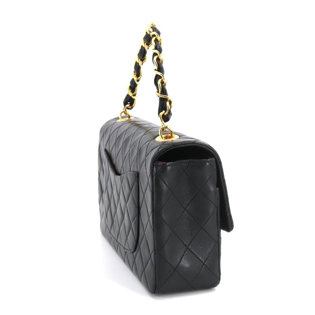 Chanel Matelasse Chain Hand Bag Leather Black Gold Hardware Vintage