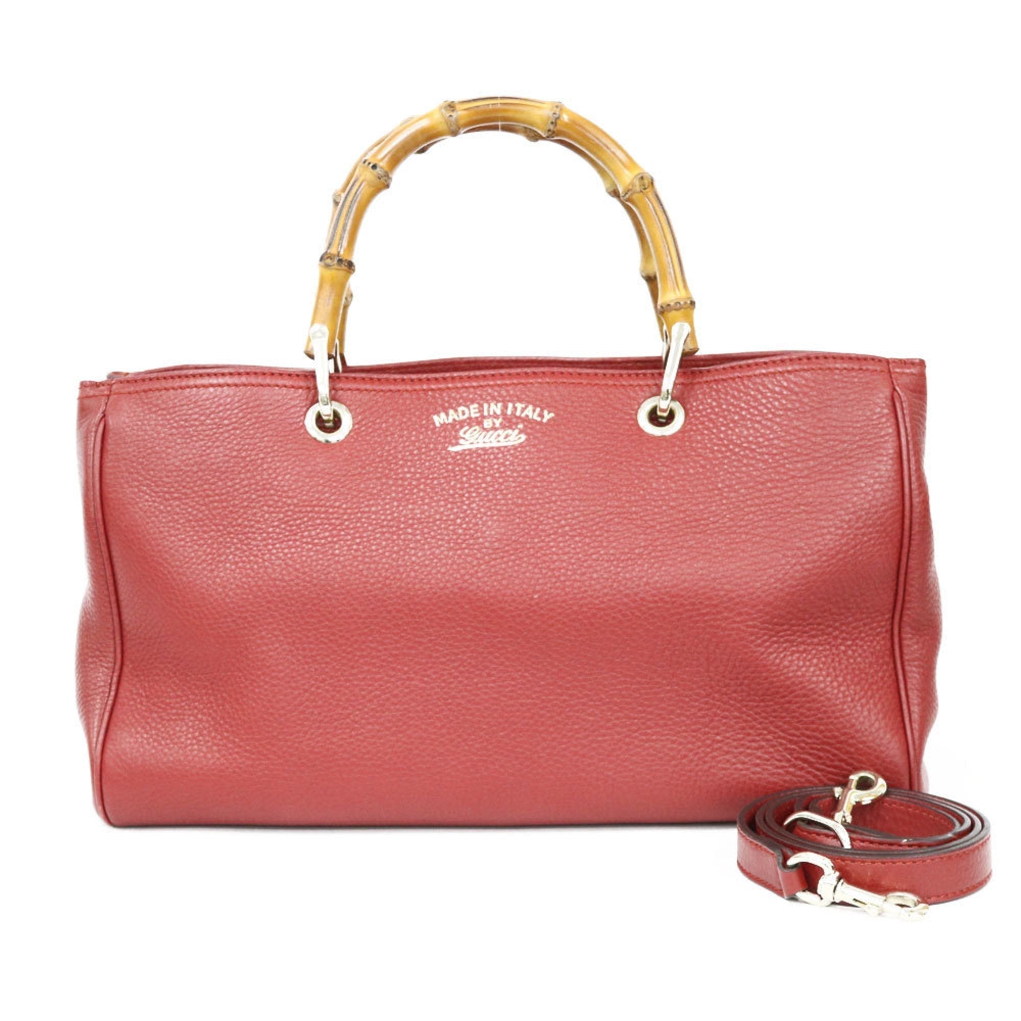Gucci Shoulder Bag Bamboo Red Ladies