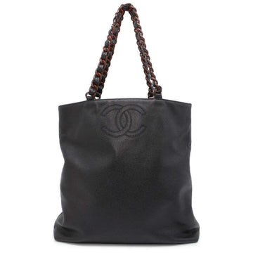 Chanel Tote Bag Coco Mark Wood Grain Plastic Chain A14202 CHANEL Black Shoulder