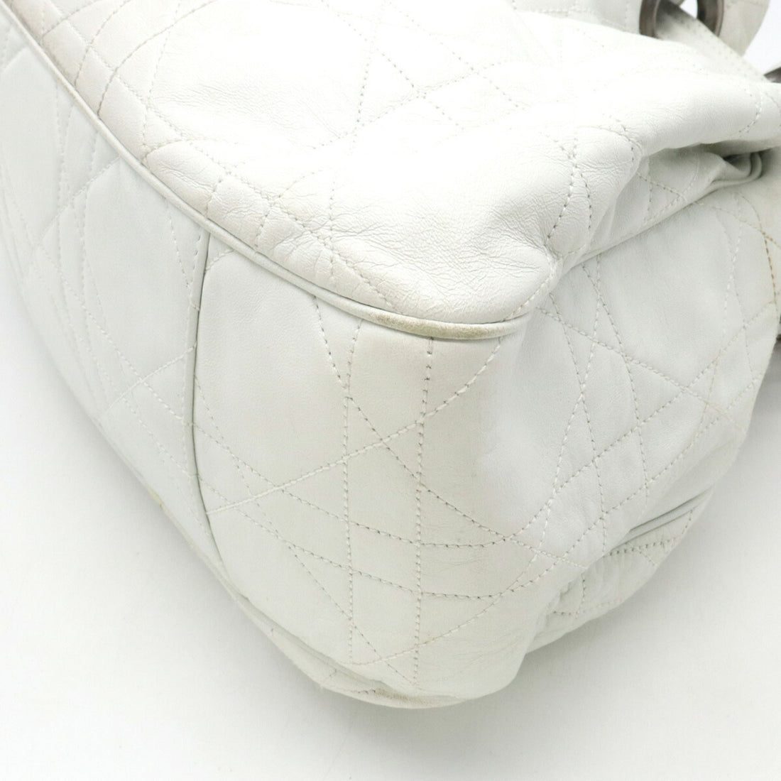 CHRISTIAN DIOR Lady Cannage Shoulder Bag Leather White