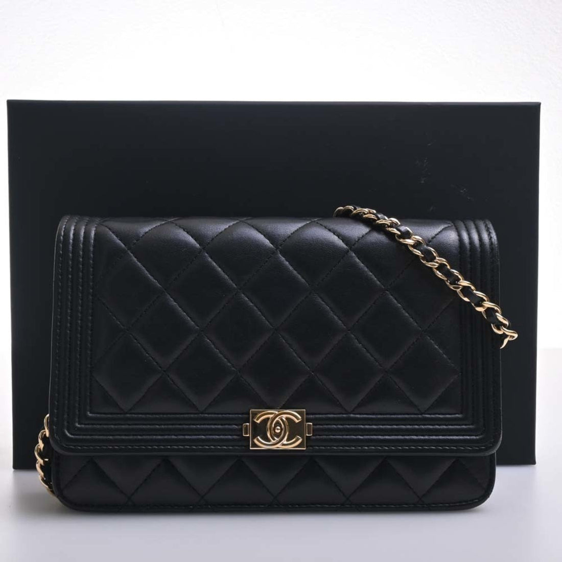 Chanel Leather Boy  Coco Mark Chain Shoulder Long Wallet Black Ladies
