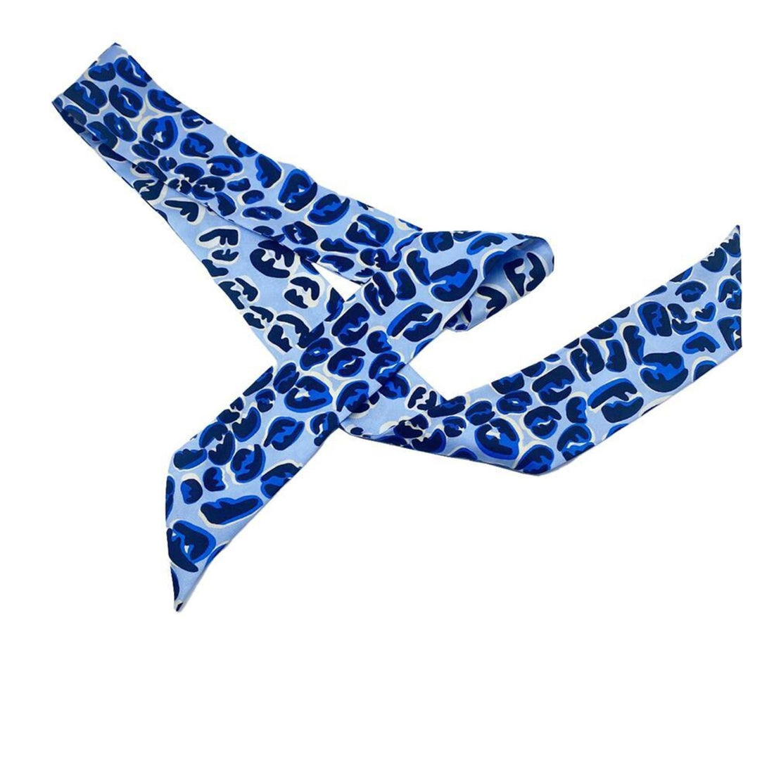 FENDI Twilly Rappy Reversible Silk Scarf Blue Leopard Print Logo Women's