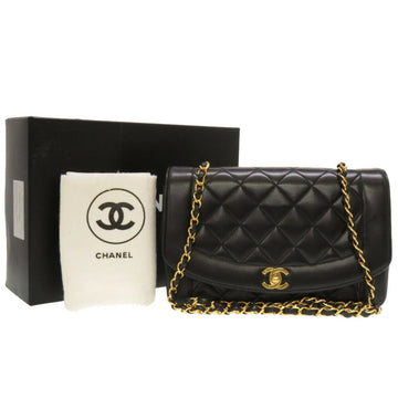 Chanel Diana 25 Matelasse No. 4 Lambskin Black Gold Chain Shoulder Bag Coco Mark