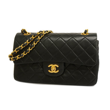 CHANEL Matelasse W Flap W Chain Lambskin Women's Leather Shoulder Bag Black