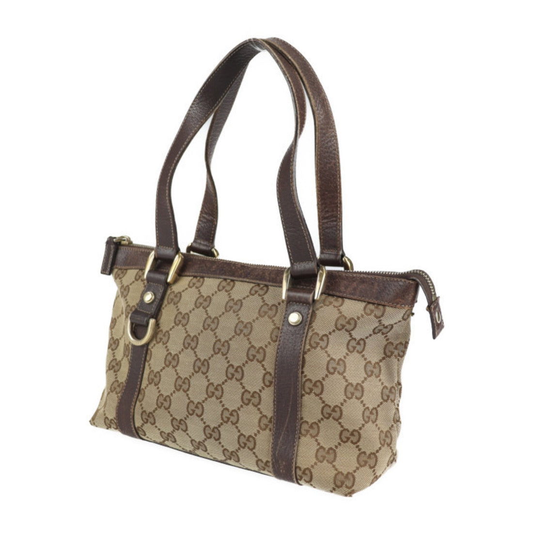 Gucci handbag 141471 GG canvas leather beige brown gold hardware tote bag