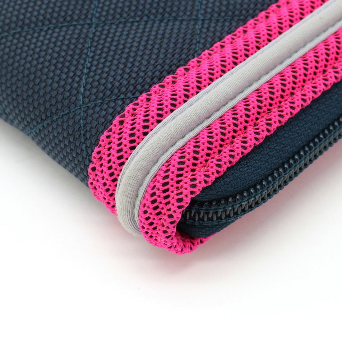 Chanel Boy  Matelasse Coco Mark Round Long Wallet Canvas Navy Pink Light Gray