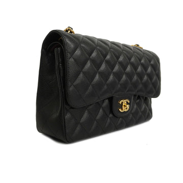 Chanel[3bd4366-e-g]   Big Matelasse W Flap W Chain Women's Caviar Leather Shoulder Bag
