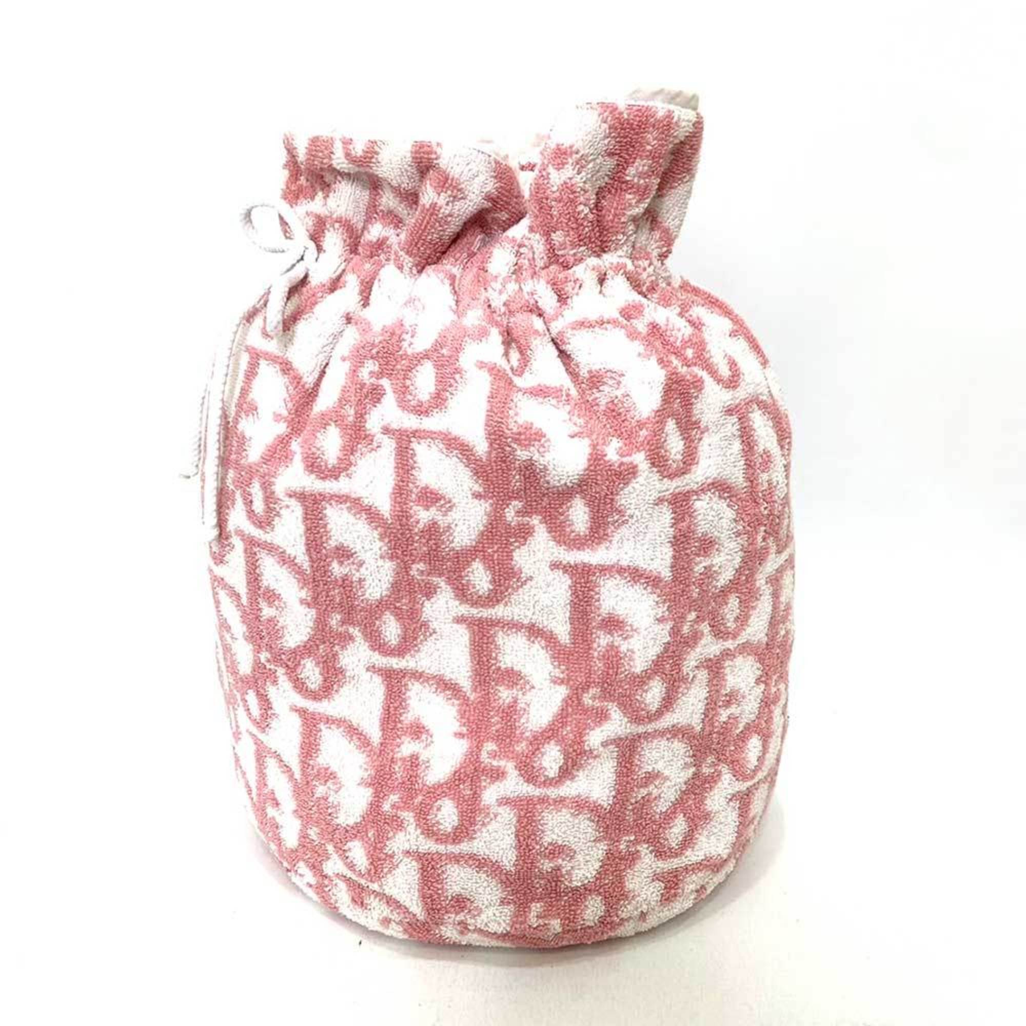 CHRISTIAN DIOR Bag Type Pouch in Pink x White Trotter Ladies Pile Towel Canvas ChristianDior