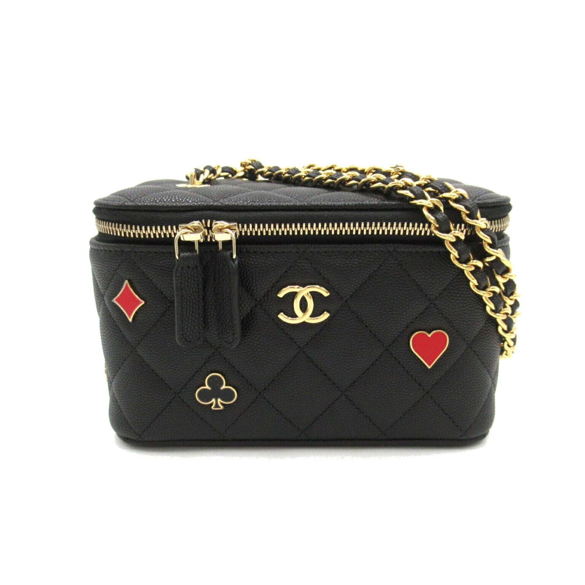 CHANEL Vanity Chain Shoulder Bag, Caviar Skin (Grained Calf), Women's, Black, AP3079