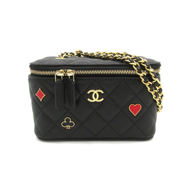 CHANEL Vanity Chain Shoulder Bag, Caviar Skin (Grained Calf), Women's, Black, AP3079