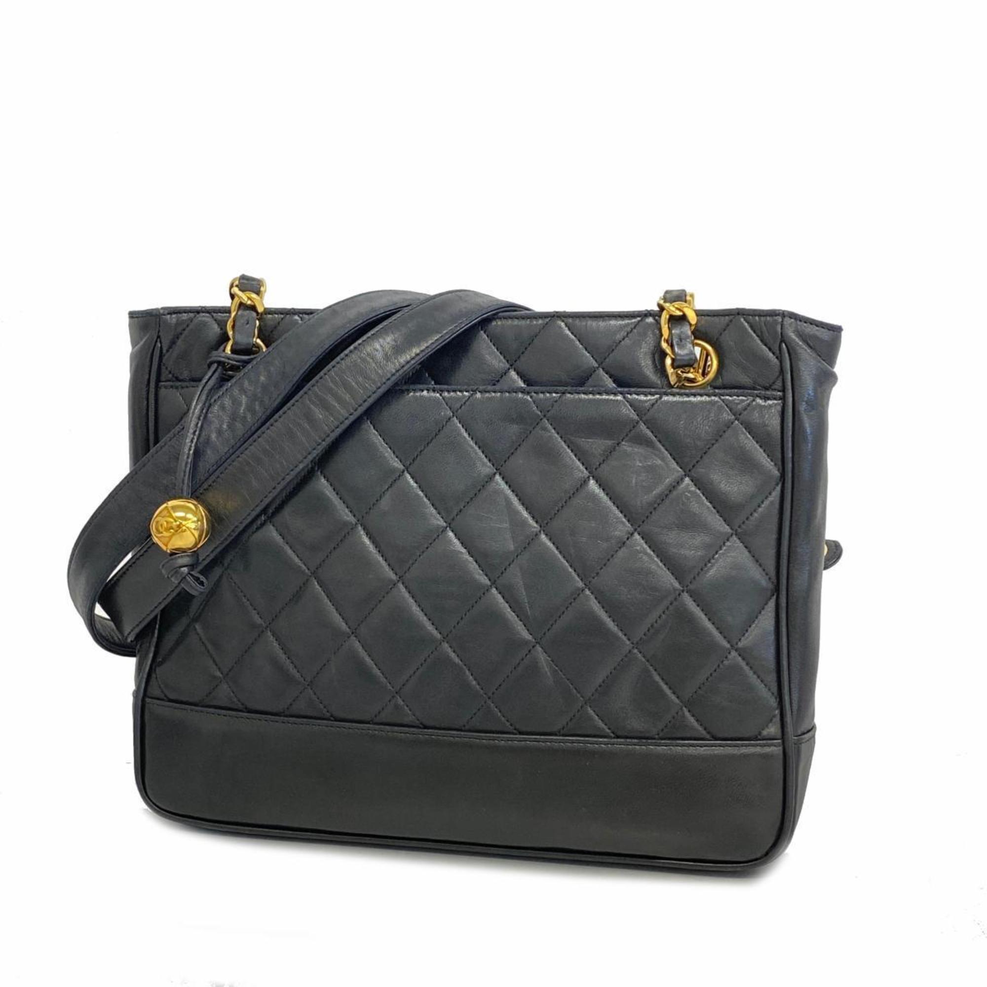 Chanel Shoulder Bag Matelasse Chain Lambskin Black Women's