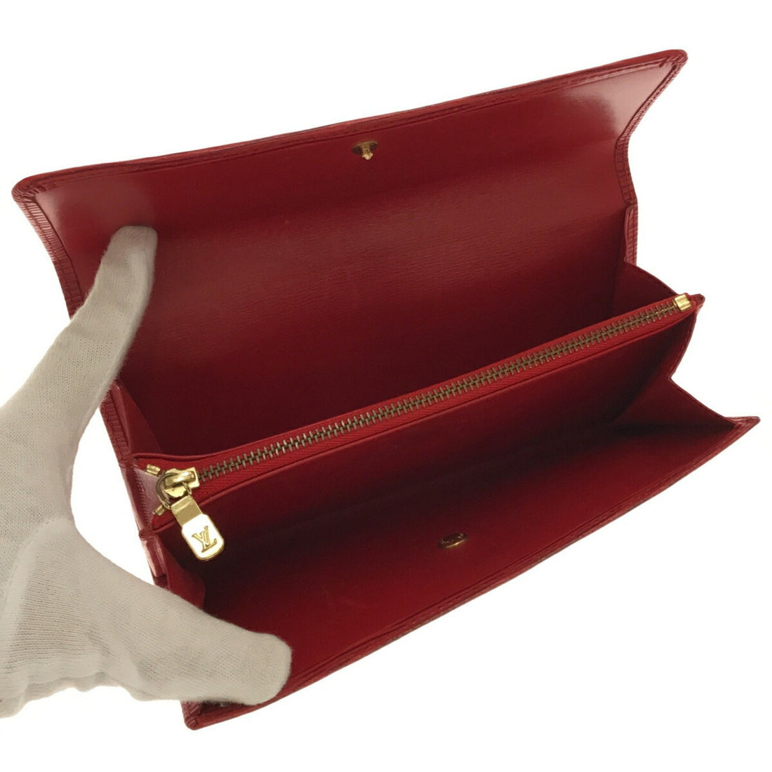 LOUIS VUITTON Pochette Porto Mone Credit M63577 Epi Leather Red Gold Metal Fittings Bifold Long Wallet Women's