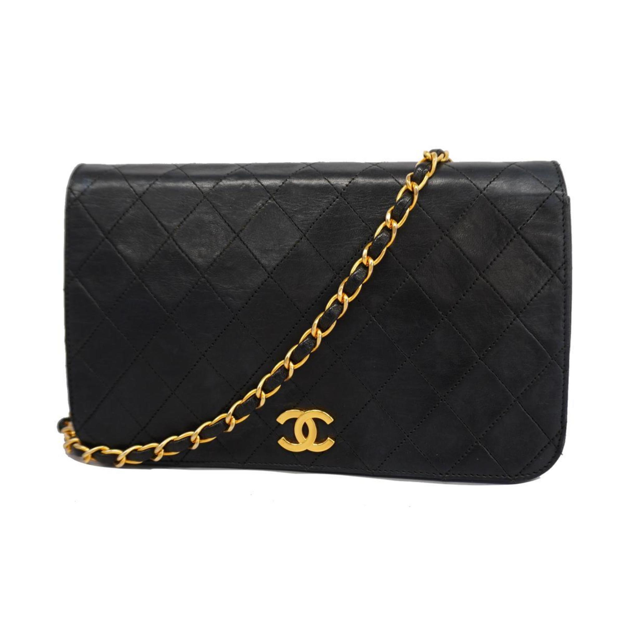 Chanel Shoulder Bag Matelasse Chain Lambskin Black Women's