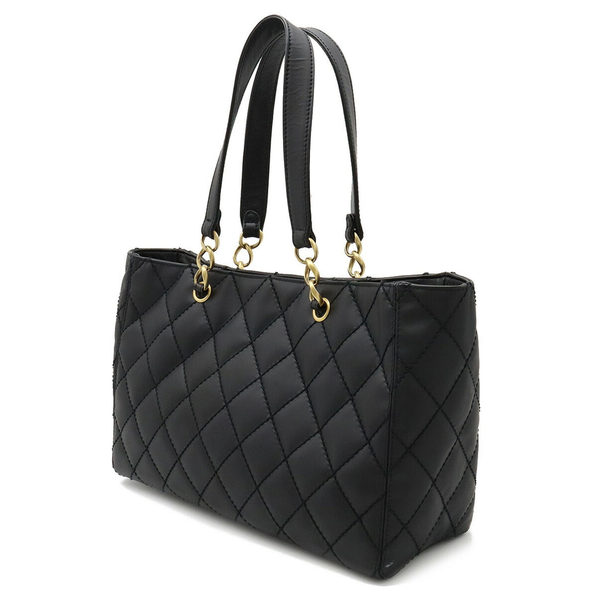 Chanel Matelasse Wild Stitch Tote Bag Chain Shoulder Matte Leather Black