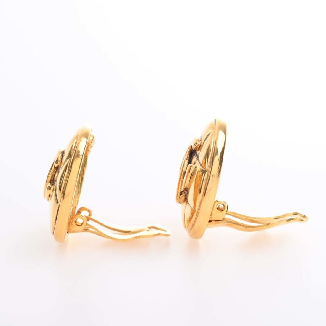 Chanel Matelasse Coco Mark Round Earrings Gold Women's