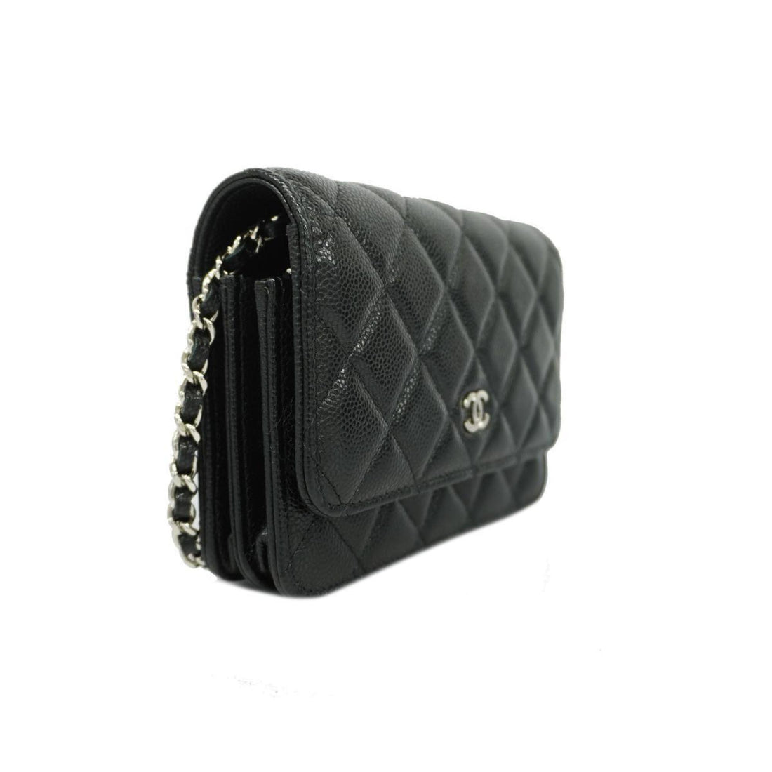 Chanel Shoulder Wallet Matelasse Chain Caviar Skin Black Women's