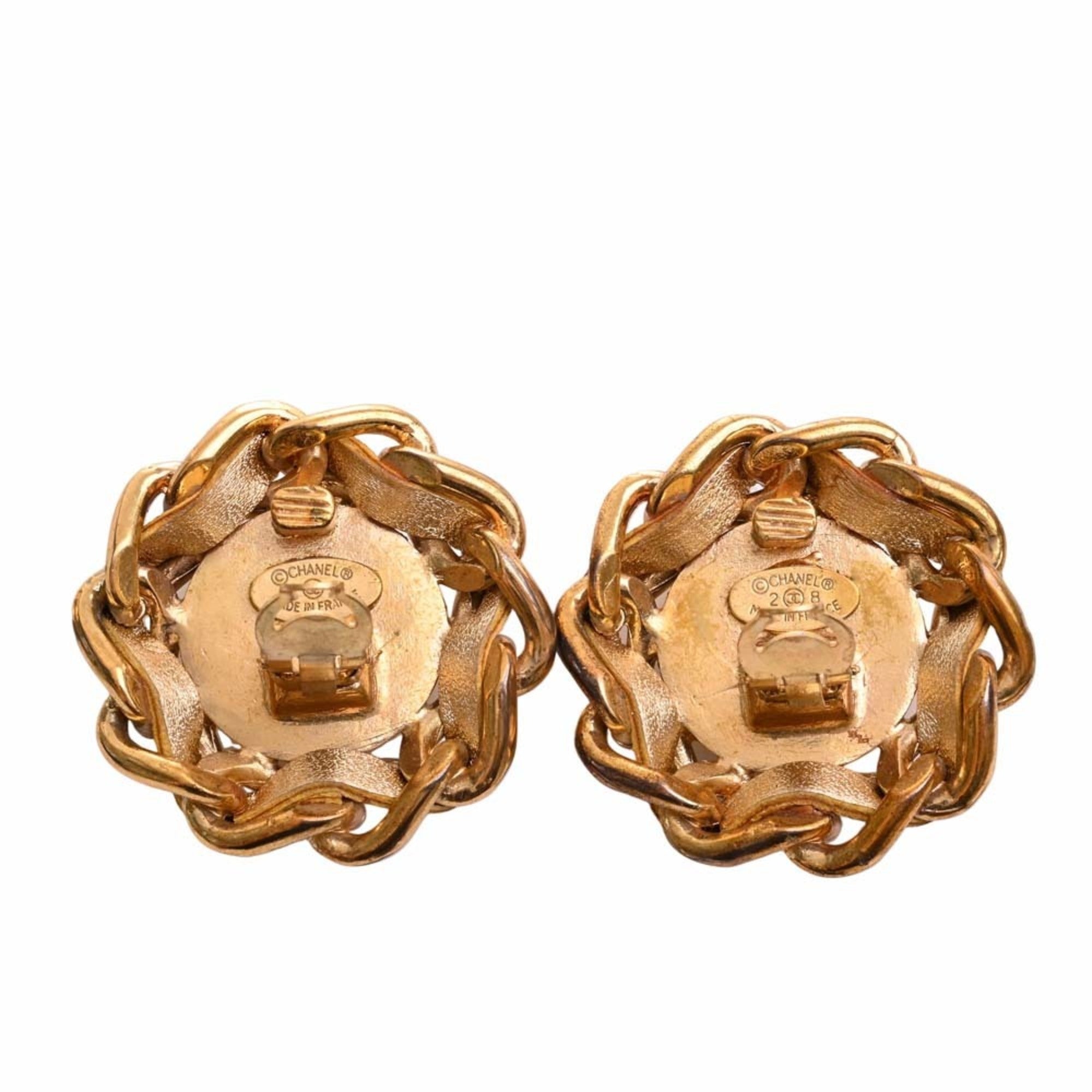 Chanel Leather Coco Mark Earrings Gold Ladies
