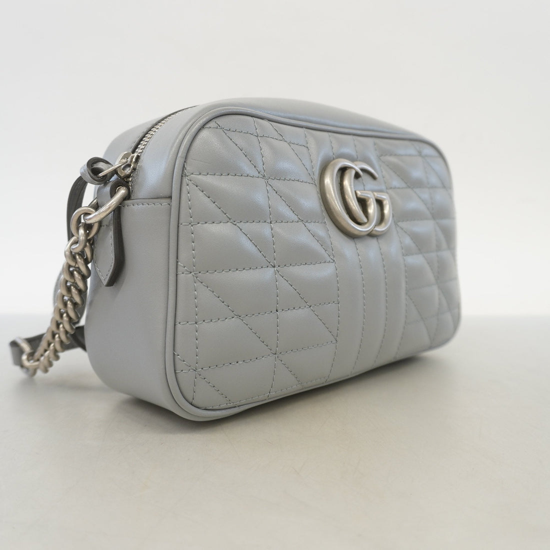 Gucci Shoulder Bag GG Marmont 447632 Leather Gray Silver metal