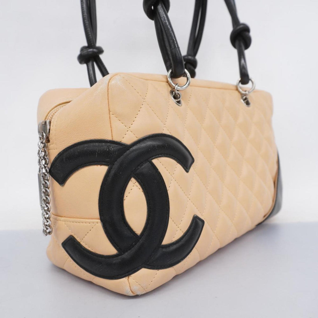 Chanel Shoulder Bag Cambon Lambskin Black Beige Women's