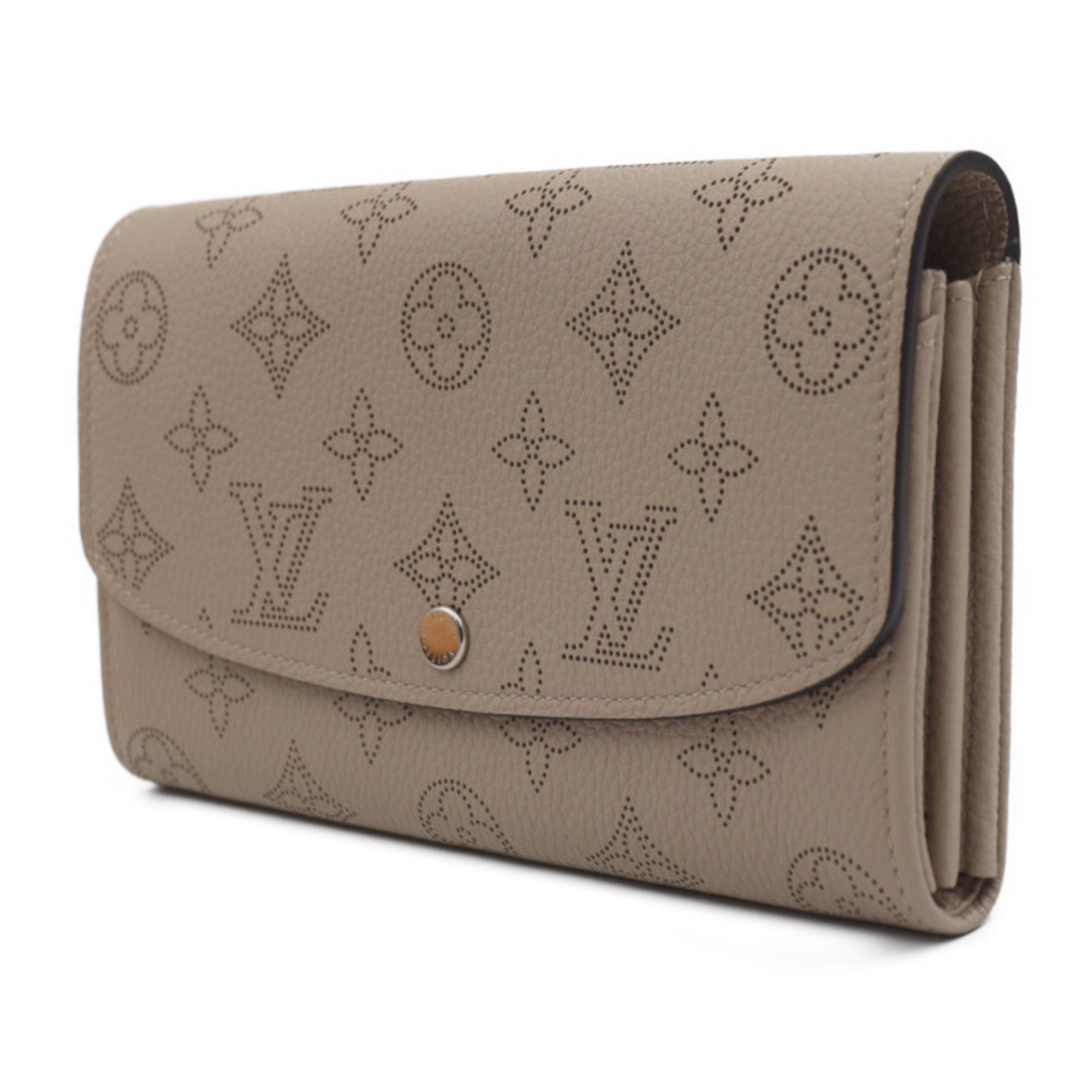 LOUIS VUITTON Portefeuille Iris Bifold Wallet M60144 Monogram Mahina Galle Beige Series Silver Hardware Long