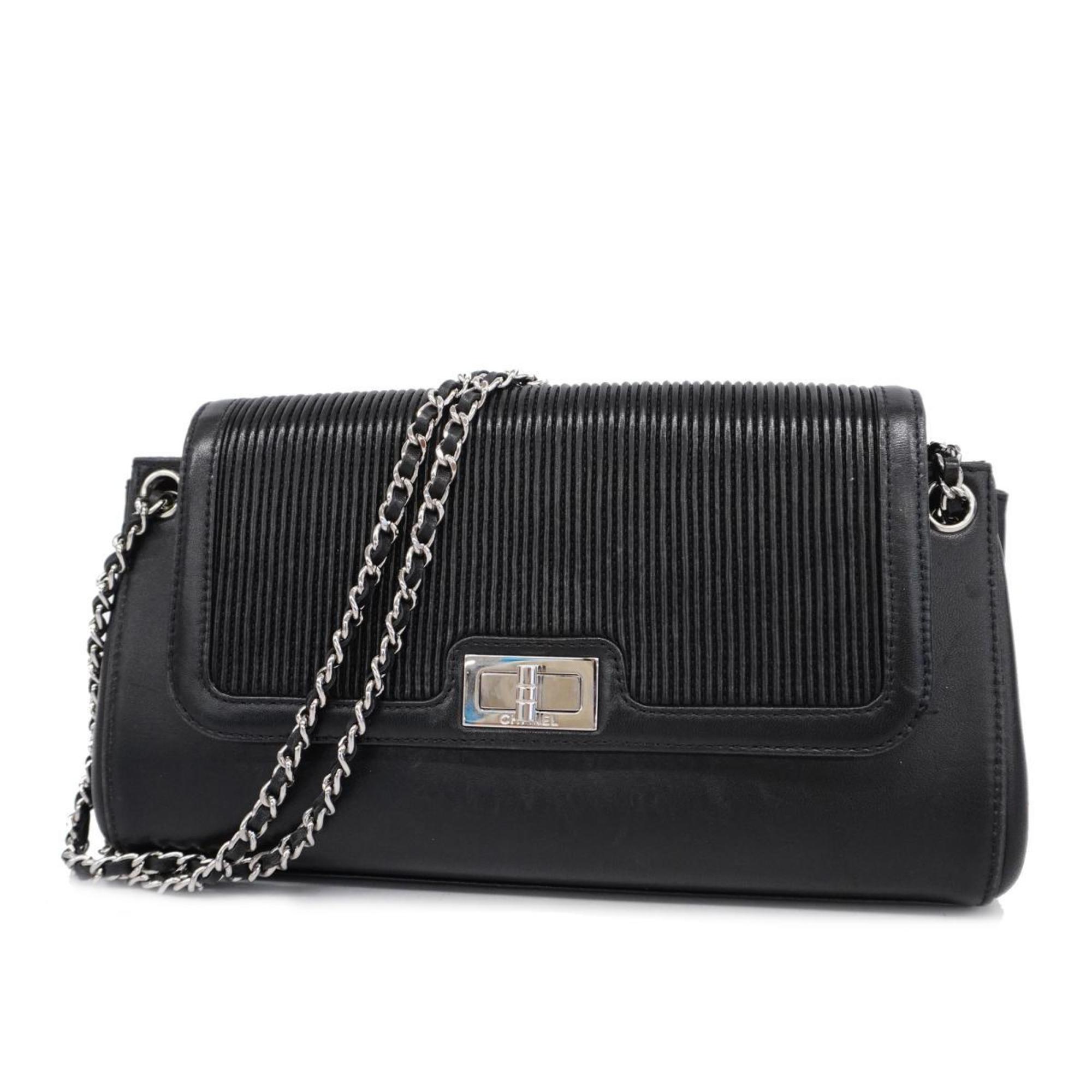 Chanel Shoulder Bag 2.55 Chain Lambskin Black Women's