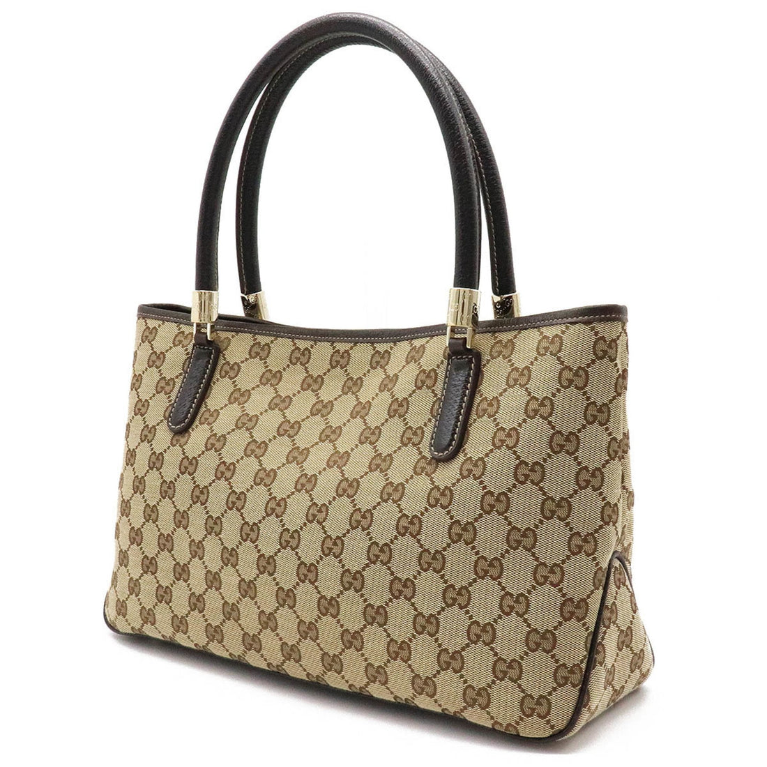 Gucci GG Canvas Sherry Line Tote Bag Shoulder Khaki Beige Dark Brown 161717